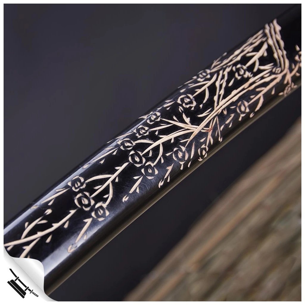 foto Kawashima �emesln� replika me�e katana Rozubusshu, motiv r���, AISI 1045