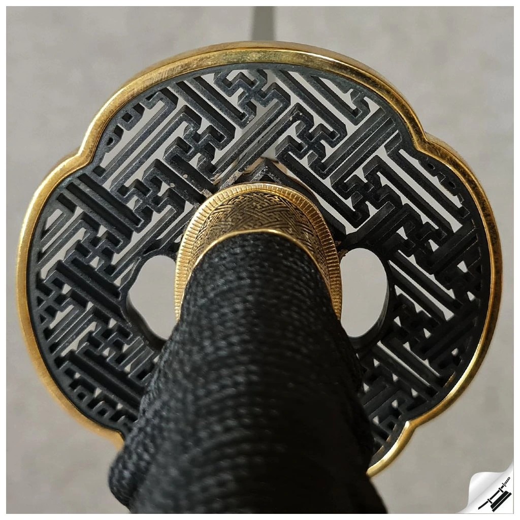 foto Japan Swords katana MANJI GOLD z p�ekl�dan� oceli AISI 1075 s re�ln�m hamonem Choji